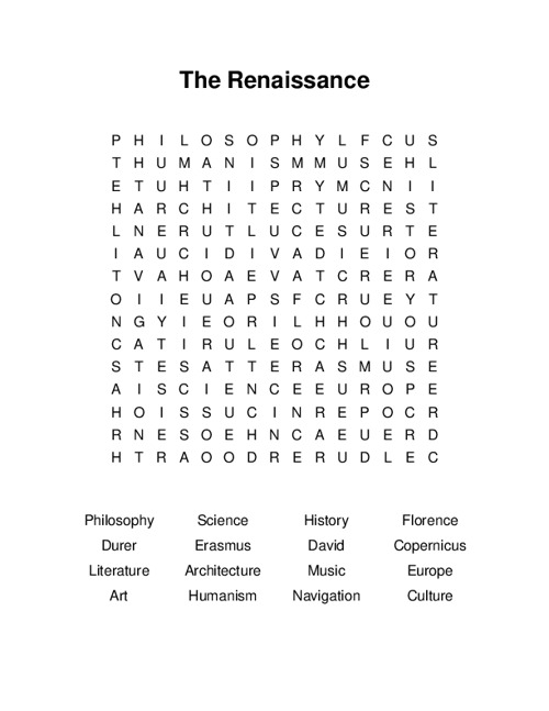 The Renaissance Word Search Puzzle
