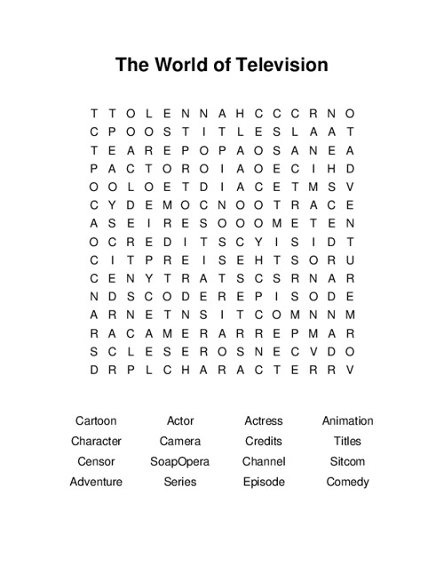 The World of Television Word Search Puzzle