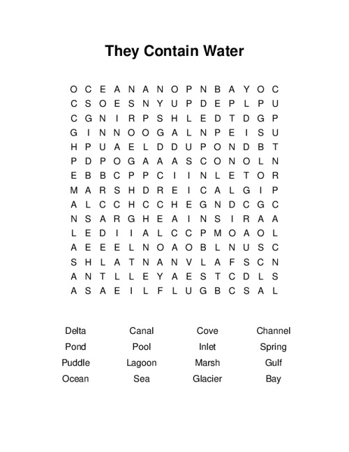 They Contain Water Word Search Puzzle