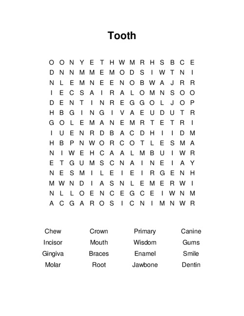 Tooth Word Search Puzzle