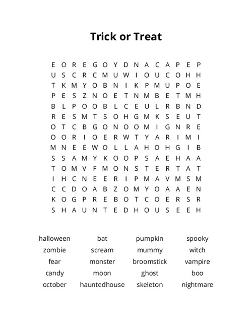 Trick or Treat Word Search Puzzle