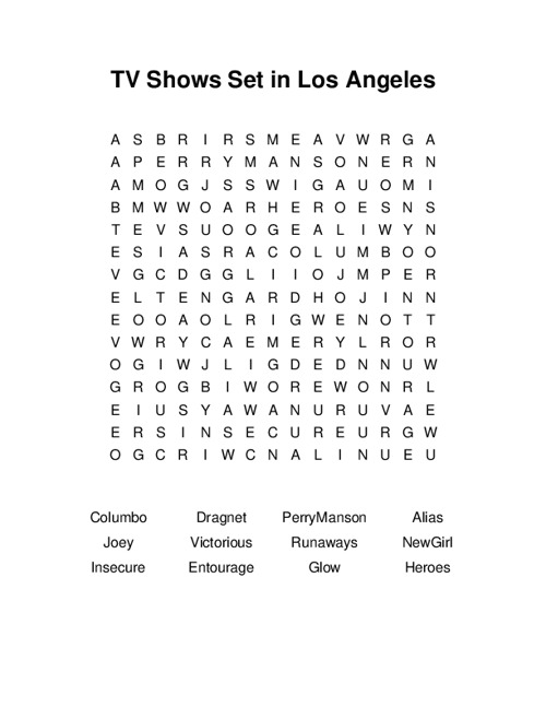 TV Shows Set in Los Angeles Word Search Puzzle