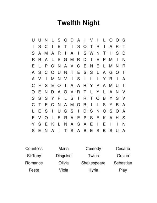 Twelfth Night Word Search