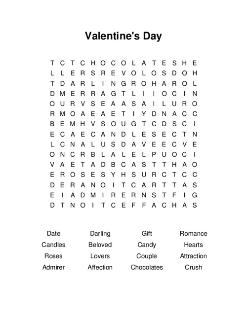 Valentines Day Word Search Puzzle