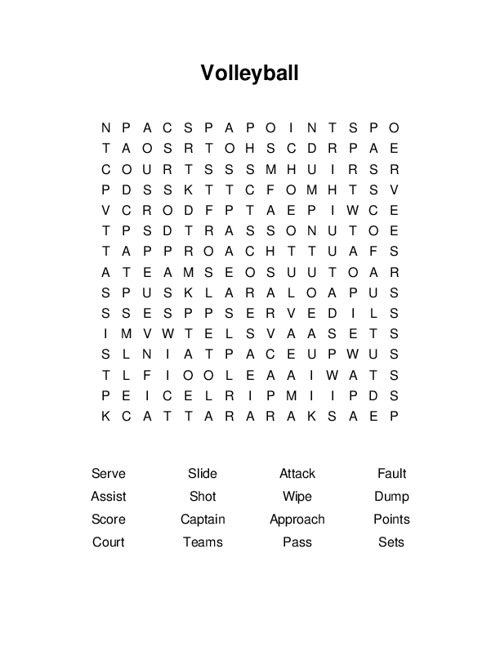 Volleyball Word Search Puzzle