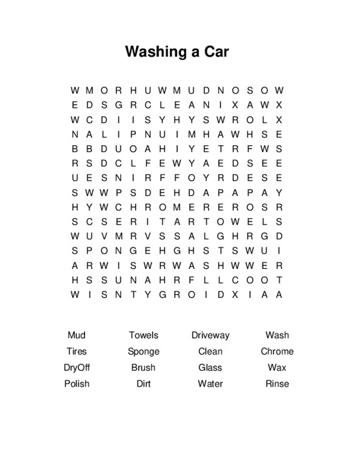 Washing a Car Word Search Puzzle