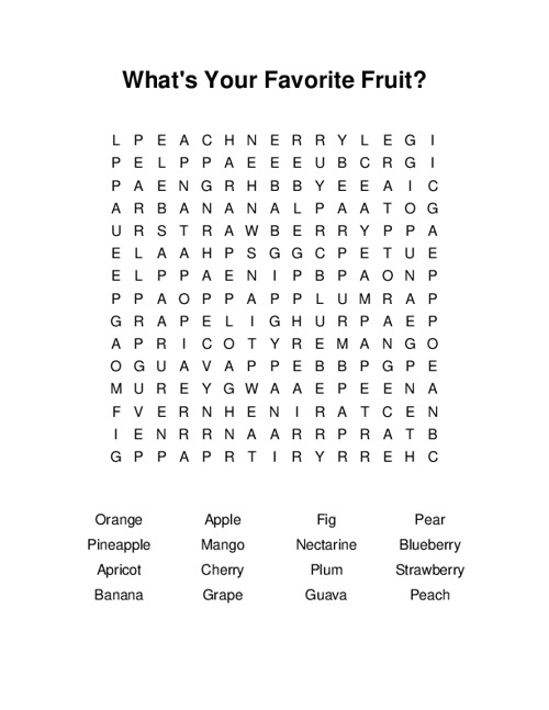 Whats Your Favorite Fruit? Word Search Puzzle
