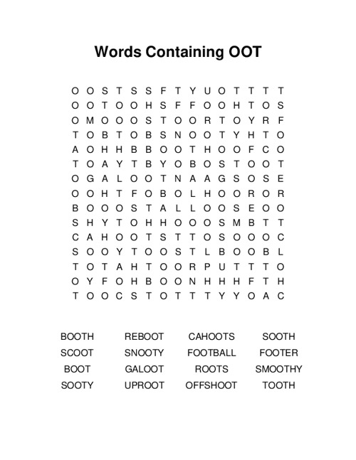 Words Containing OOT Word Search Puzzle