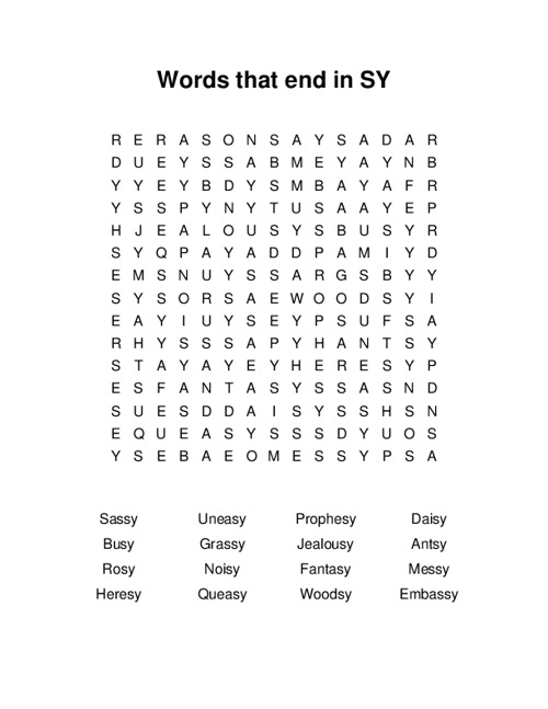 Words that end in SY Word Search Puzzle