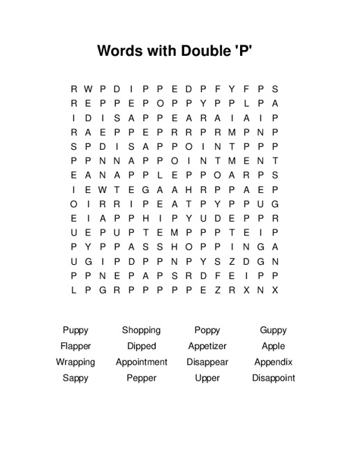 Words with Double P Word Search Puzzle