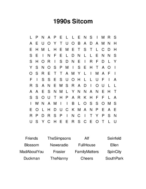 1990s Sitcom Word Search Puzzle