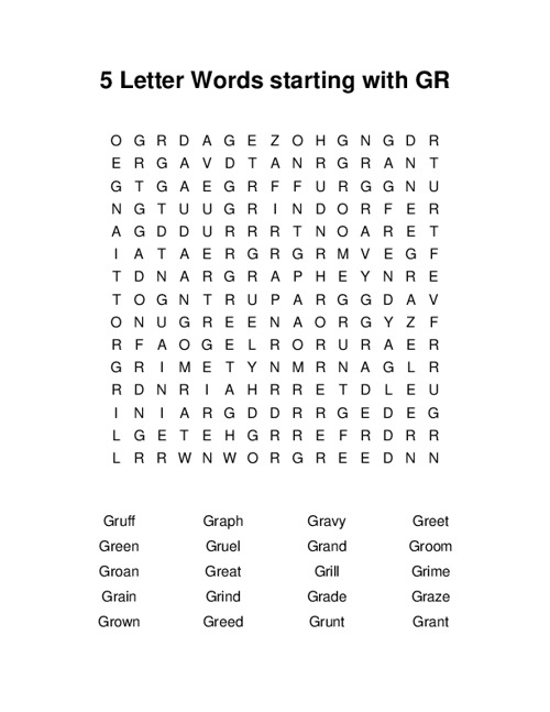 5 Letter Words starting with GR Word Search Puzzle