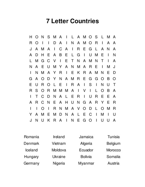 7 Letter Countries Word Search