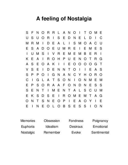 A feeling of Nostalgia Word Search Puzzle