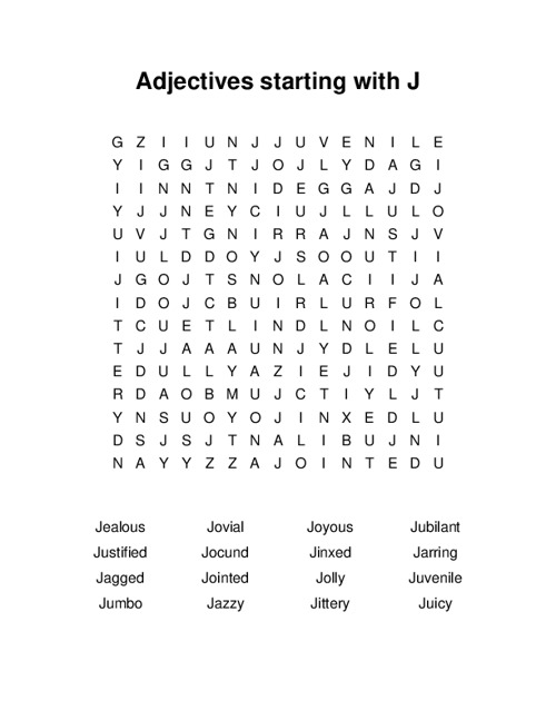 Adjectives starting with J Word Search Puzzle