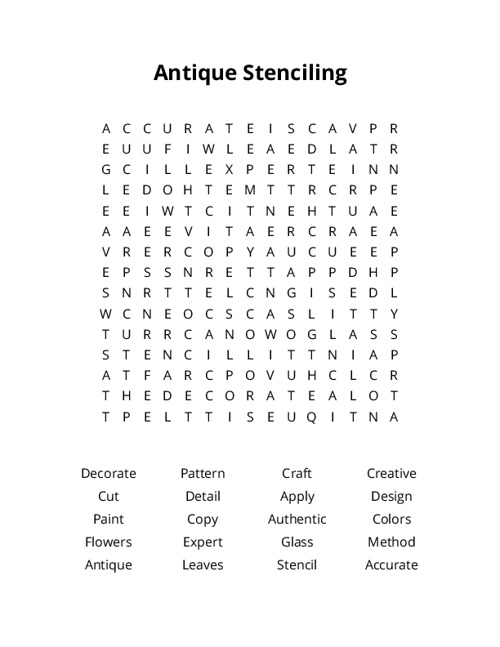 Antique Stenciling Word Search Puzzle