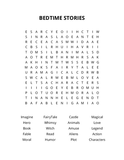 BEDTIME STORIES Word Search Puzzle