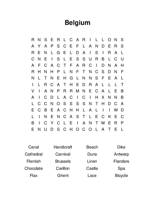 Belgium Word Search Puzzle