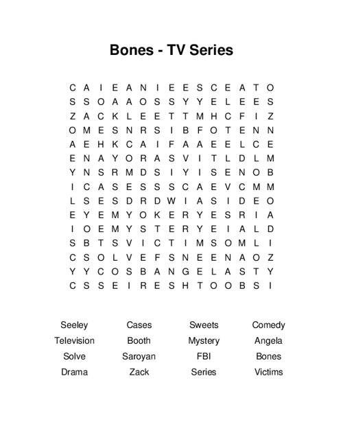 Bones - TV Series Word Search Puzzle
