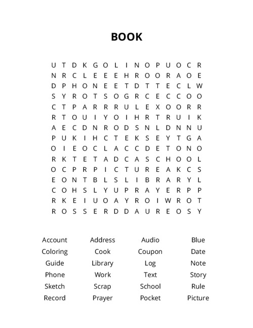 BOOK Word Search Puzzle