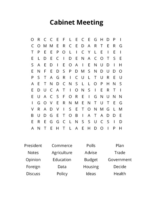 Cabinet Meeting Word Search Puzzle