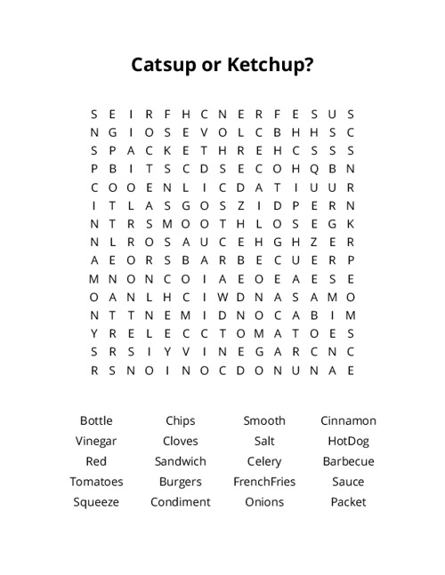 Catsup or Ketchup? Word Search Puzzle