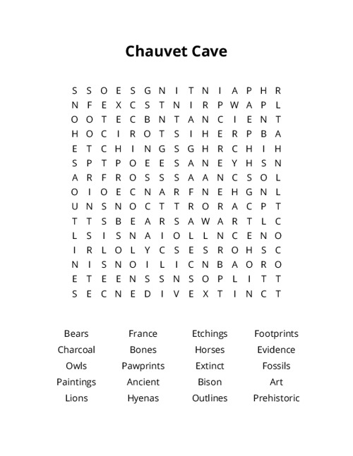 Chauvet Cave Word Search Puzzle