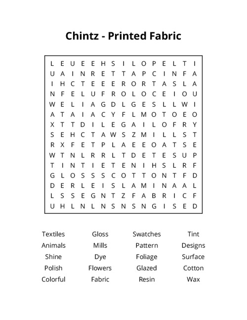 Chintz - Printed Fabric Word Search Puzzle