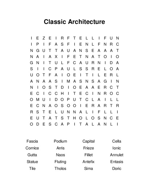 Classic Architecture Word Search Puzzle