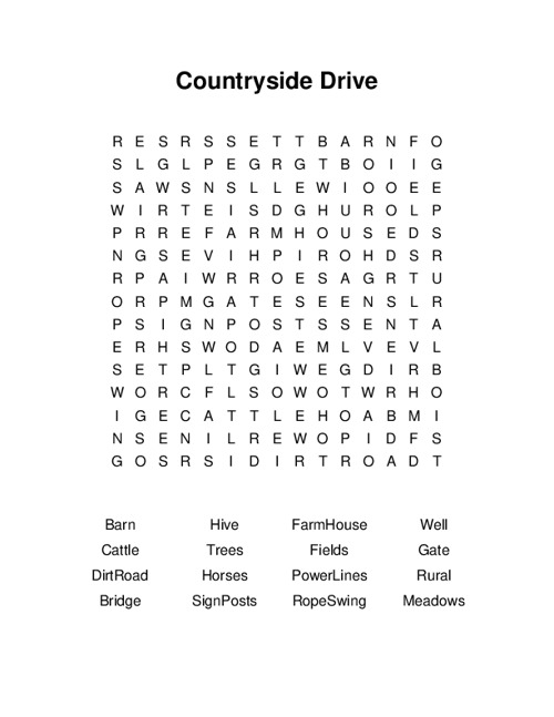 Countryside Drive Word Search Puzzle