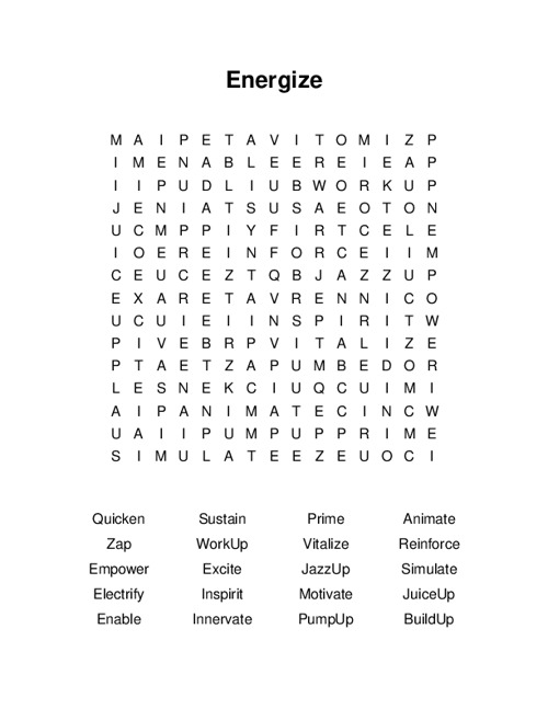 Energize Word Search Puzzle