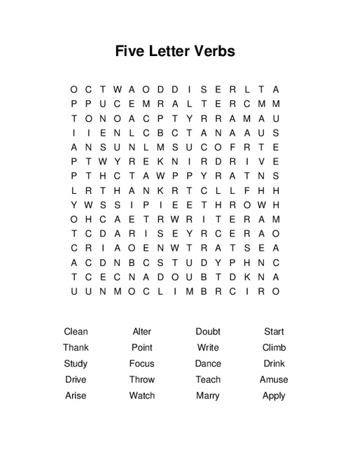 Five Letter Verbs Word Search Puzzle