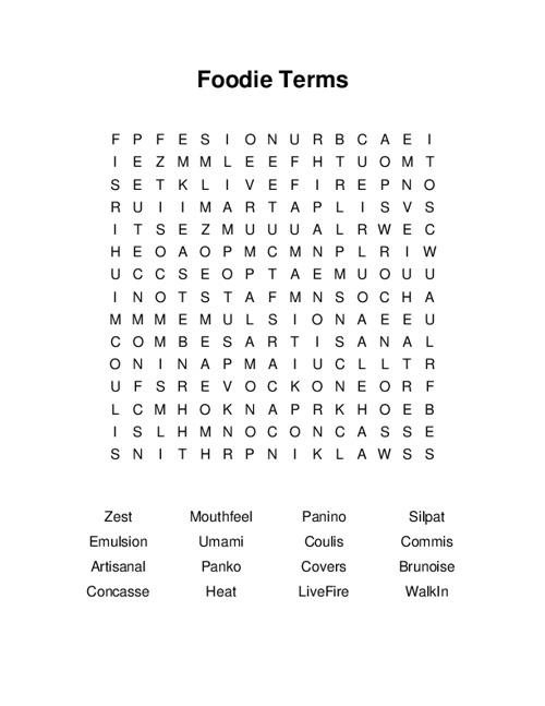 Foodie Terms Word Search Puzzle