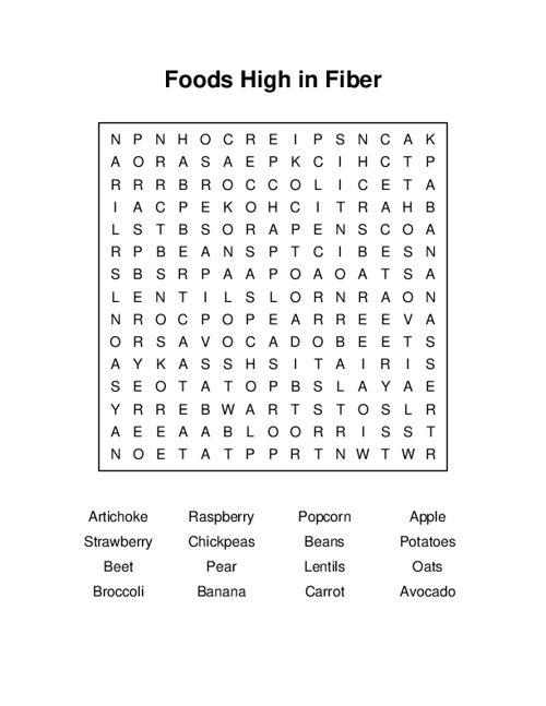 Foods High in Fiber Word Search Puzzle