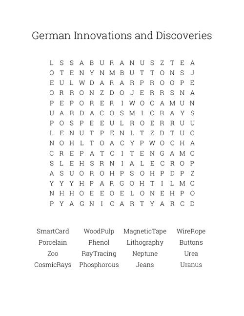 German Innovations and Discoveries Word Search Puzzle