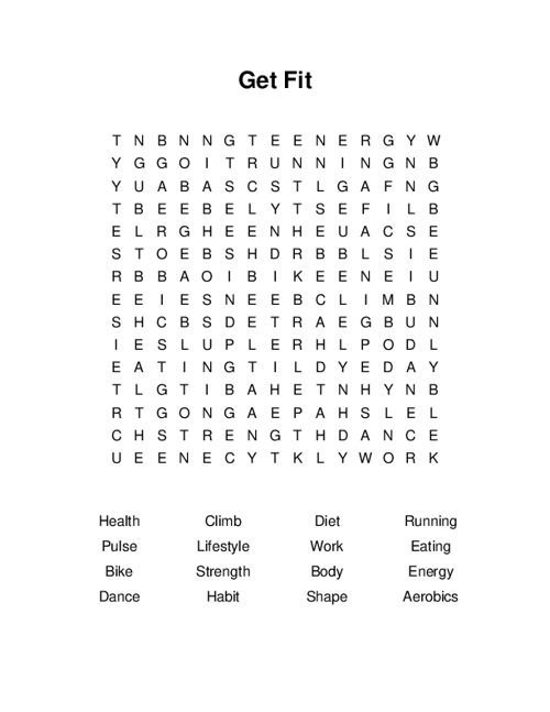 Get Fit Word Search Puzzle