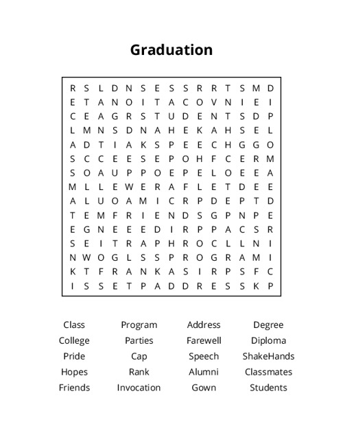 Graduation Word Search Puzzle