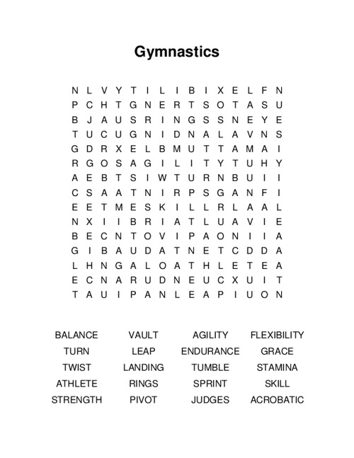 Gymnastics Word Search Puzzle