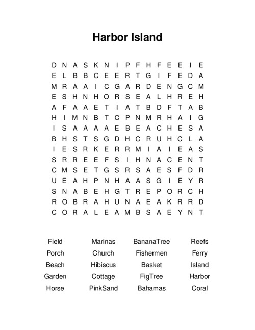 Harbor Island Word Search Puzzle