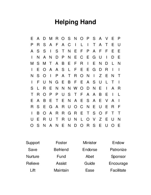 Helping Hand Word Search Puzzle