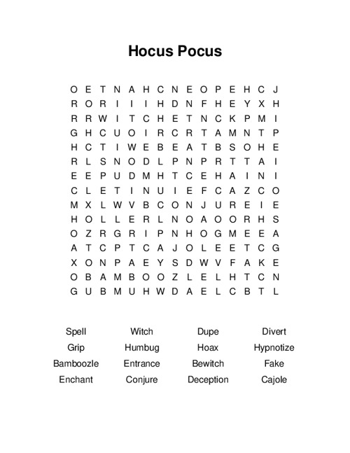 Hocus Pocus Word Search Puzzle