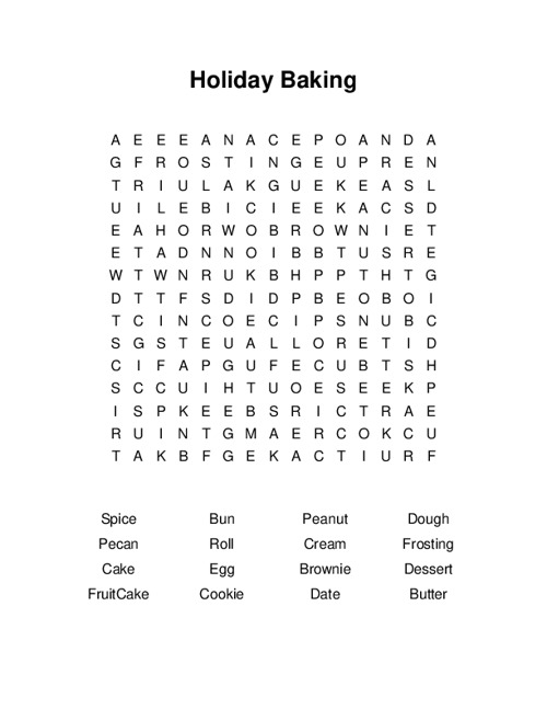 Holiday Baking Word Search Puzzle