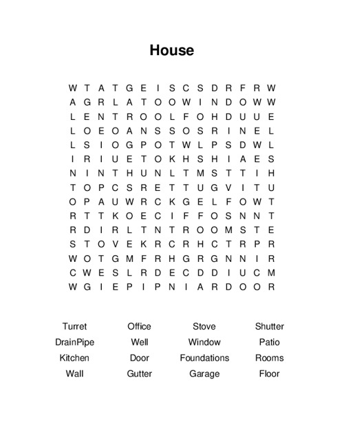 House Word Search Puzzle