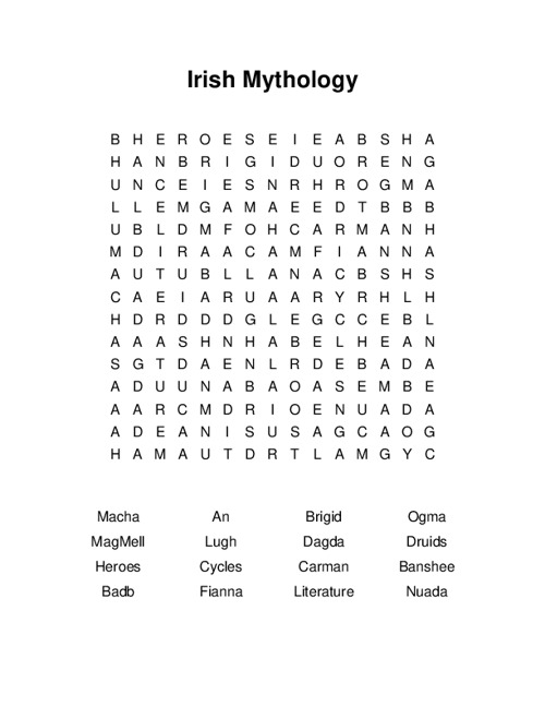 Irish Mythology Word Search Puzzle