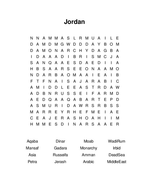 Jordan Word Search Puzzle