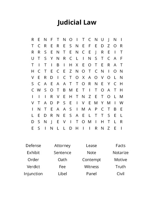 Judicial Law Word Search Puzzle