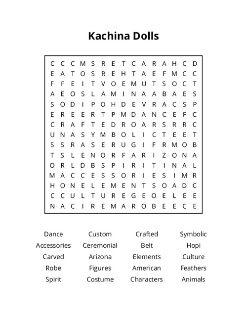 Kachina Dolls Word Search Puzzle