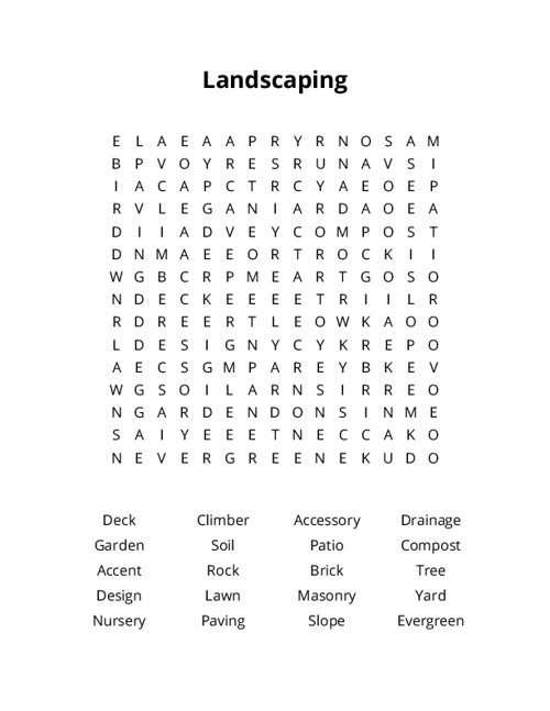 Landscaping Word Search Puzzle