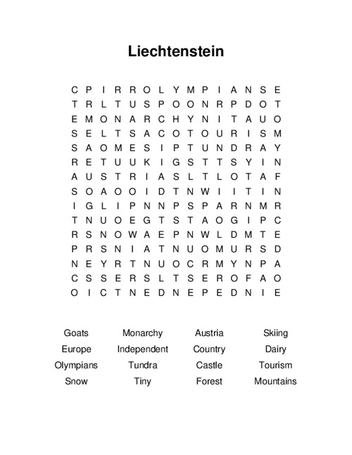 Liechtenstein Word Search Puzzle