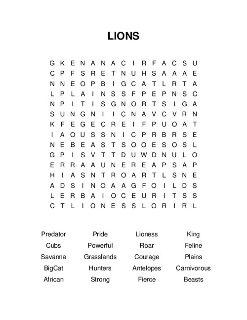 LIONS Word Search Puzzle